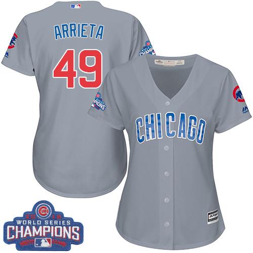 Cubs #49 Jake Arrieta Grey Road 2016 World Series Champions Women's Stitched MLB Jersey Cubs #49 Jake Arrieta Grey Road 2016 World Series Champions Women's Stitched MLB Jersey
