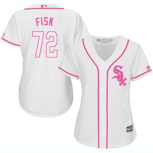 White Sox #72 Carlton Fisk White/Pink Fashion Women's Stitched MLB Jersey White Sox #72 Carlton Fisk White/Pink Fashion Women's Stitched MLB Jersey