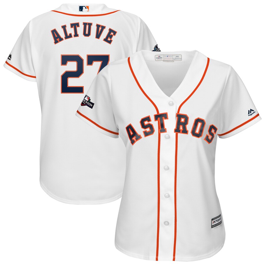 Houston Astros #27 Jose Altuve Majestic Women's 2019 Postseason Official Cool Base Player Jersey White