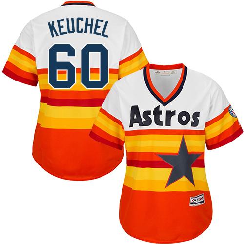 Astros #60 Dallas Keuchel White/Orange Alternate Cooperstown Women's Stitched MLB Jersey