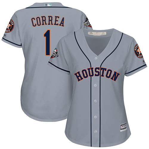 Astros #1 Carlos Correa Grey Road 2019 World Series Bound Women's Stitched MLB Jersey Astros #1 Carlos Correa Grey Road 2019 World Series Bound Women's Stitched MLB Jersey
