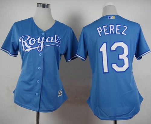 Royals #13 Salvador Perez Light Blue Alternate 1 Women's Stitched MLB Jersey Royals #13 Salvador Perez Light Blue Alternate 1 Women's Stitched MLB Jersey