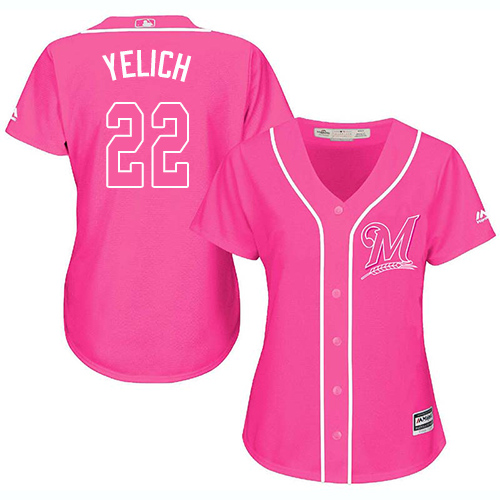 Brewers #22 Christian Yelich Pink Fashion Women's Stitched MLB Jersey Brewers #22 Christian Yelich Pink Fashion Women's Stitched MLB Jersey