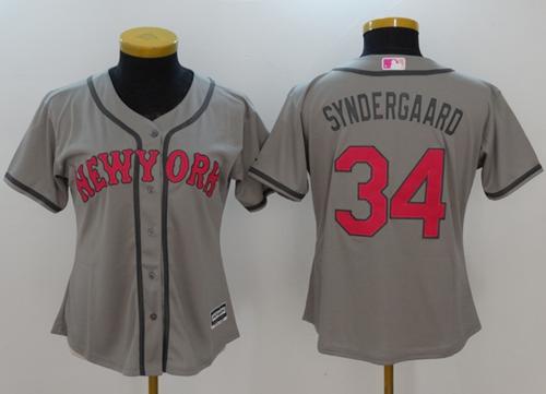 Mets #34 Noah Syndergaard Grey Mother's Day Cool Base Women's Stitched MLB Jersey Mets #34 Noah Syndergaard Grey Mother's Day Cool Base Women's Stitched MLB Jersey