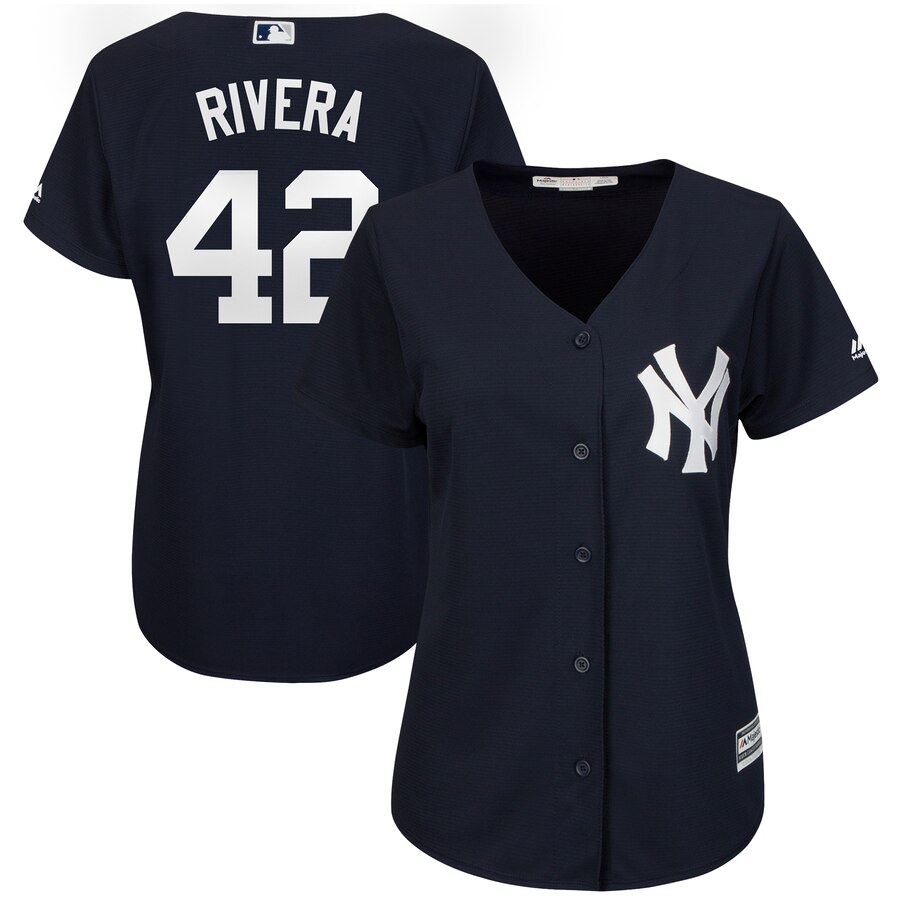 New York Yankees #42 Mariano Rivera Majestic Women's 2019 Hall of Fame Cool Base Player Jersey Navy New York Yankees #42 Mariano Rivera Majestic Women's 2019 Hall of Fame Cool Base Player Jersey Navy