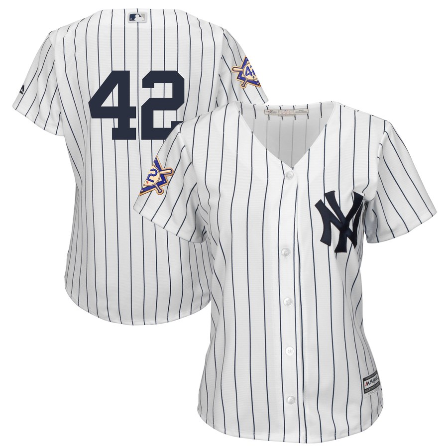 New York Yankees #42 Majestic Women's 2019 Jackie Robinson Day Official Cool Base Jersey White New York Yankees #42 Majestic Women's 2019 Jackie Robinson Day Official Cool Base Jersey White
