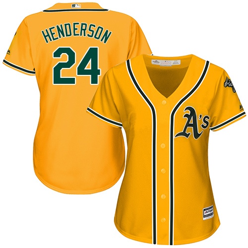 Women's Athletics #24 Rickey Henderson Gold Alternate Stitched baseball Jersey