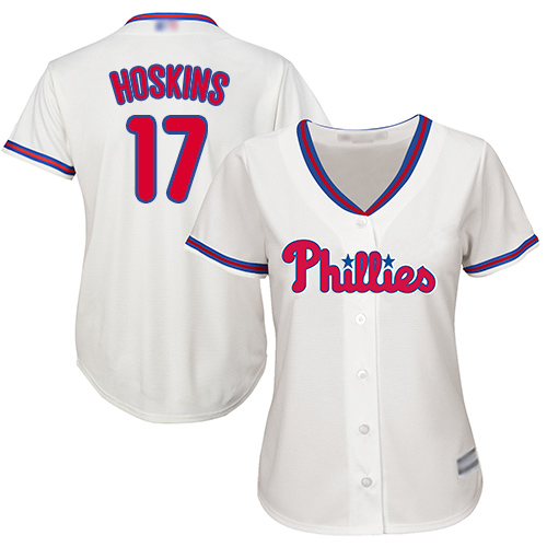 Phillies #17 Rhys Hoskins Cream Alternate Women's Stitched MLB Jersey Phillies #17 Rhys Hoskins Cream Alternate Women's Stitched MLB Jersey