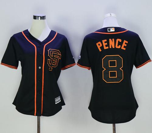 Giants #8 Hunter Pence Black Alternate Women's Stitched MLB Jersey