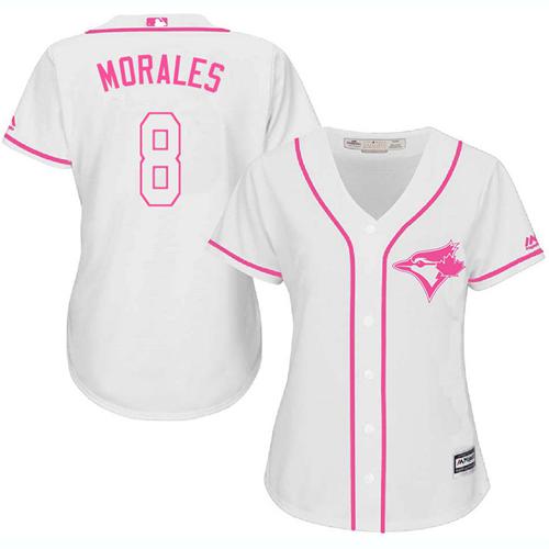 Blue Jays #8 Kendrys Morales White/Pink Fashion Women's Stitched MLB Jersey Blue Jays #8 Kendrys Morales White/Pink Fashion Women's Stitched MLB Jersey