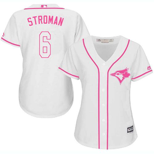 Blue Jays #6 Marcus Stroman White/Pink Fashion Women's Stitched MLB Jersey Blue Jays #6 Marcus Stroman White/Pink Fashion Women's Stitched MLB Jersey