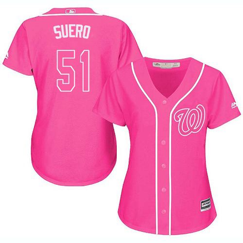 Nationals #51 Wander Suero Pink Fashion Women's Stitched MLB Jersey