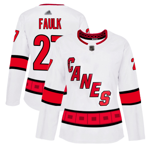 Adidas Hurricanes #27 Justin Faulk White Road Authentic Women's Stitched NHL Jersey
