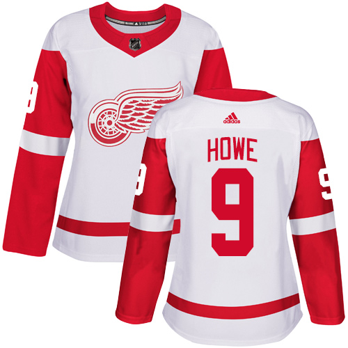 Adidas Red Wings #9 Gordie Howe White Road Authentic Women's Stitched NHL Jersey