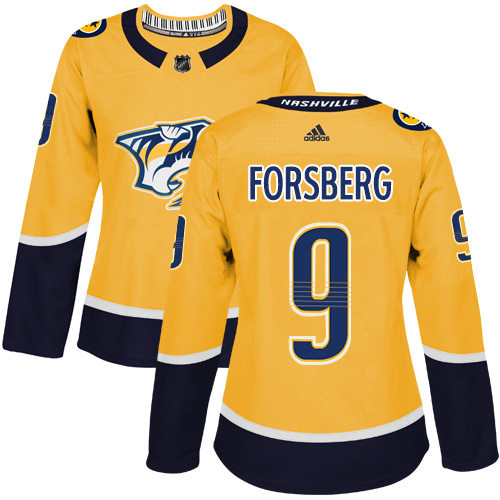 Adidas Predators #9 Filip Forsberg Yellow Home Authentic Women's Stitched NHL Jersey