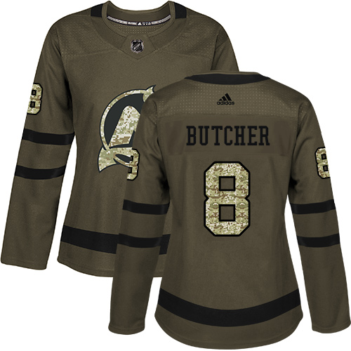 Adidas Devils #8 Will Butcher Green Salute to Service Women's Stitched NHL Jersey
