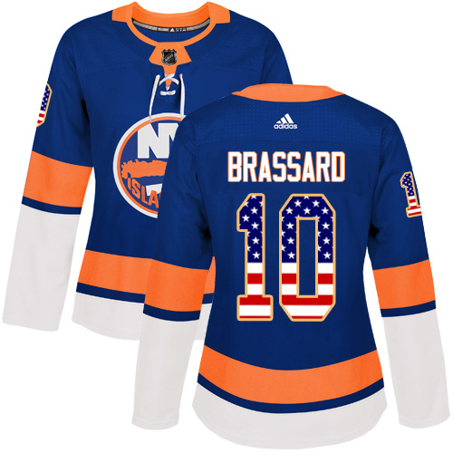 Adidas Islanders #10 Derek Brassard Royal Blue Home Authentic USA Flag Women's Stitched NHL Jersey