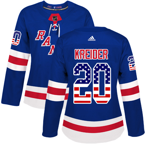 Adidas Rangers #20 Chris Kreider Royal Blue Home Authentic USA Flag Women's Stitched NHL Jersey Adidas Rangers #20 Chris Kreider Royal Blue Home Authentic USA Flag Women's Stitched NHL Jersey