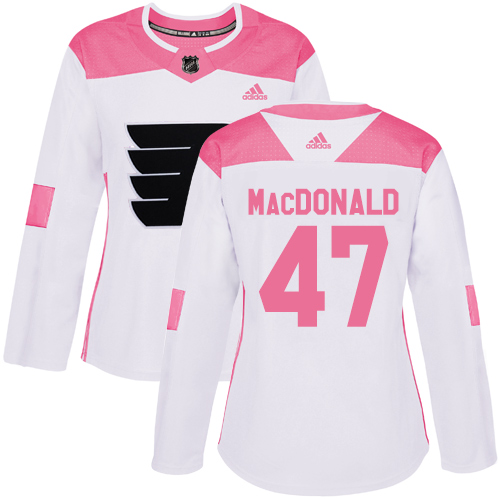 Adidas Flyers #47 Andrew MacDonald White/Pink Authentic Fashion Women's Stitched NHL Jersey
