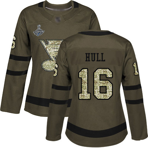 Adidas Blues #16 Brett Hull Green Salute to Service Stanley Cup Champions Women's Stitched NHL Jersey Adidas Blues #16 Brett Hull Green Salute to Service Stanley Cup Champions Women's Stitched NHL Jersey