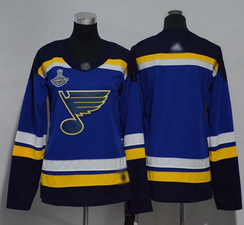 Adidas Blues Blank Blue Home Authentic Stanley Cup Champions Women's Stitched NHL Jersey