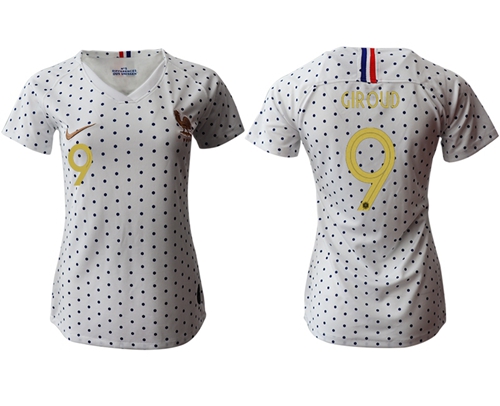 Women's France #9 Giroud Away Soccer Country Jersey