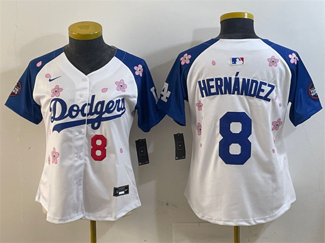 Women's Los Angeles Dodgers #8 Enrique Hernández White/Royal 2025 Tokyo Series Limited Stitched Baseball Jersey(Run Small)