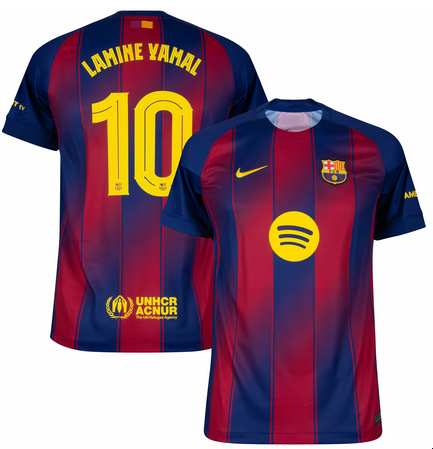 Youth Barcelona #10 Lamine Yamal Navy/Red 2025/26 Home Soccer Jersey