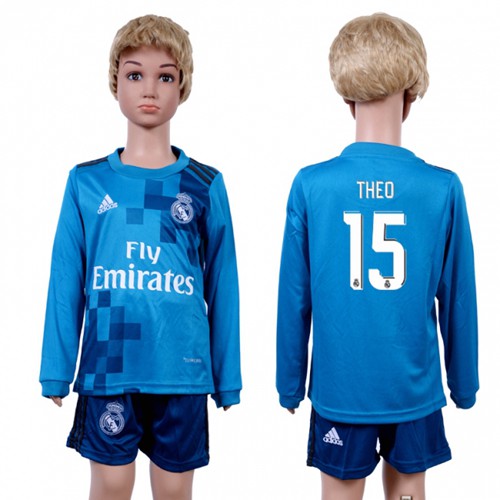 Real Madrid #15 Theo Sec Away Long Sleeves Kid Soccer Club Jersey Real Madrid #15 Theo Sec Away Long Sleeves Kid Soccer Club Jersey