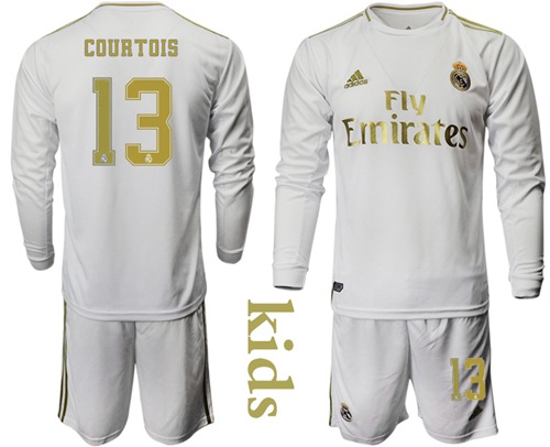 Real Madrid #13 Courtois Home Long Sleeves Kid Soccer Club Jersey Real Madrid #13 Courtois Home Long Sleeves Kid Soccer Club Jersey