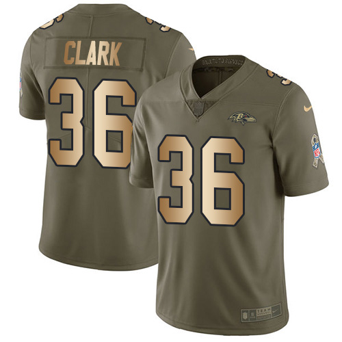 Nike Ravens #36 Chuck Clark Olive/Gold Youth Stitched NFL Limited 2017 Salute To Service Jersey