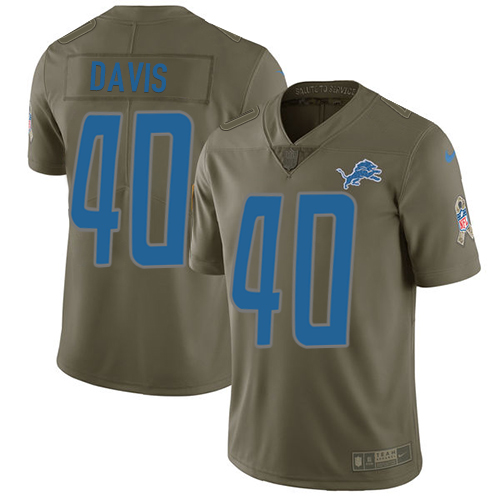 Nike Lions #40 Jarrad Davis Olive Youth Stitched NFL Limited 2017 Salute to Service Jersey