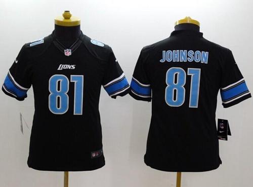 Nike Lions #81 Calvin Johnson Black Alternate Youth Stitched NFL Limited Jersey