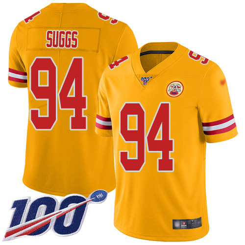 Nike Chiefs #94 Terrell Suggs Gold Youth Stitched NFL Limited Inverted Legend 100th Season Jersey