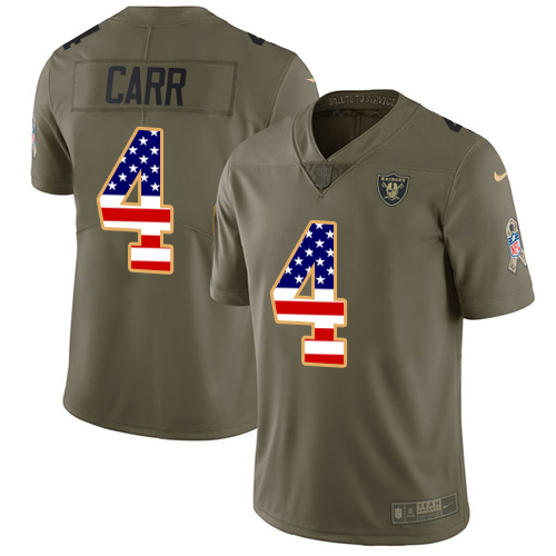 Nike Raiders #4 Derek Carr Olive/USA Flag Youth Stitched NFL Limited 2017 Salute to Service Jersey Nike Raiders #4 Derek Carr Olive/USA Flag Youth Stitched NFL Limited 2017 Salute to Service Jersey