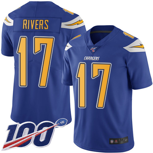 Nike Chargers #17 Philip Rivers Electric Blue Youth Stitched NFL Limited Rush 100th Season Jersey