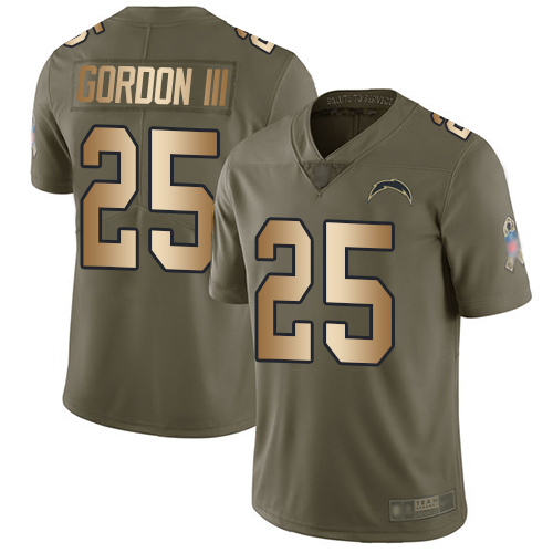 Nike Chargers #25 Melvin Gordon III Olive/Gold Youth Stitched NFL Limited 2017 Salute to Service Jersey