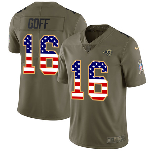 Nike Rams #16 Jared Goff Olive/USA Flag Youth Stitched NFL Limited 2017 Salute to Service Jersey Nike Rams #16 Jared Goff Olive/USA Flag Youth Stitched NFL Limited 2017 Salute to Service Jersey