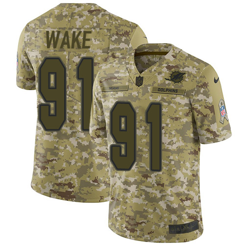 Nike Dolphins #91 Cameron Wake Camo Youth Stitched NFL Limited 2018 Salute to Service Jersey