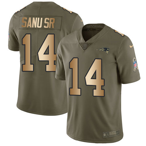 Nike Patriots #14 Mohamed Sanu Sr Olive/Gold Youth Stitched NFL Limited 2017 Salute to Service Jersey