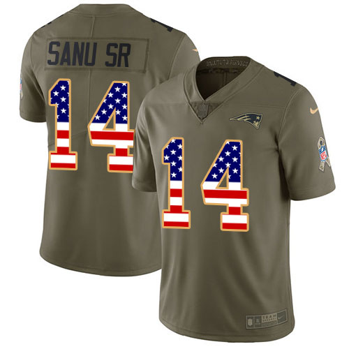 Nike Patriots #14 Mohamed Sanu Sr Olive/USA Flag Youth Stitched NFL Limited 2017 Salute to Service Jersey