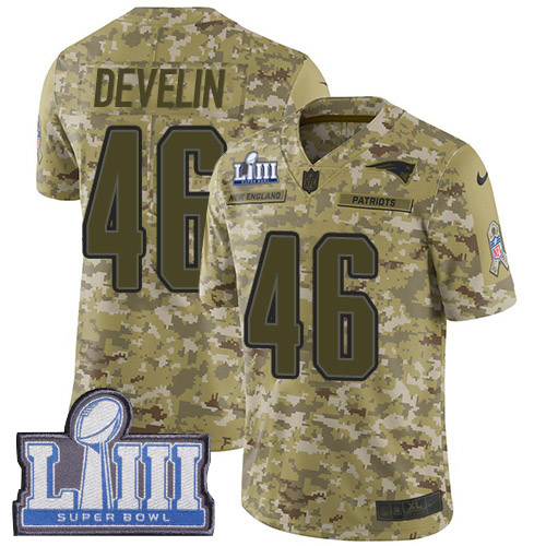 Nike Patriots #46 James Develin Camo Super Bowl LIII Bound Youth Stitched NFL Limited 2018 Salute to Service Jersey