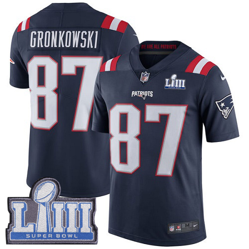 Nike Patriots #87 Rob Gronkowski Navy Blue Super Bowl LIII Bound Youth Stitched NFL Limited Rush Jersey Nike Patriots #87 Rob Gronkowski Navy Blue Super Bowl LIII Bound Youth Stitched NFL Limited Rush Jersey