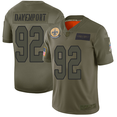 Nike Saints #92 Marcus Davenport Camo Youth Stitched NFL Limited 2019 Salute to Service Jersey