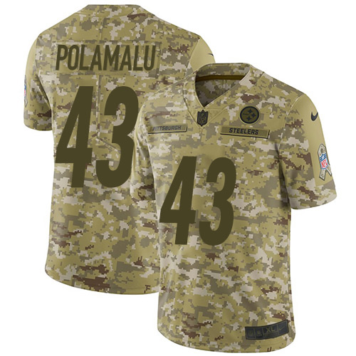 Nike Steelers #43 Troy Polamalu Camo Youth Stitched NFL Limited 2018 Salute to Service Jersey