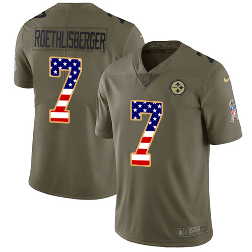 Nike Steelers #7 Ben Roethlisberger Olive/USA Flag Youth Stitched NFL Limited 2017 Salute to Service Jersey