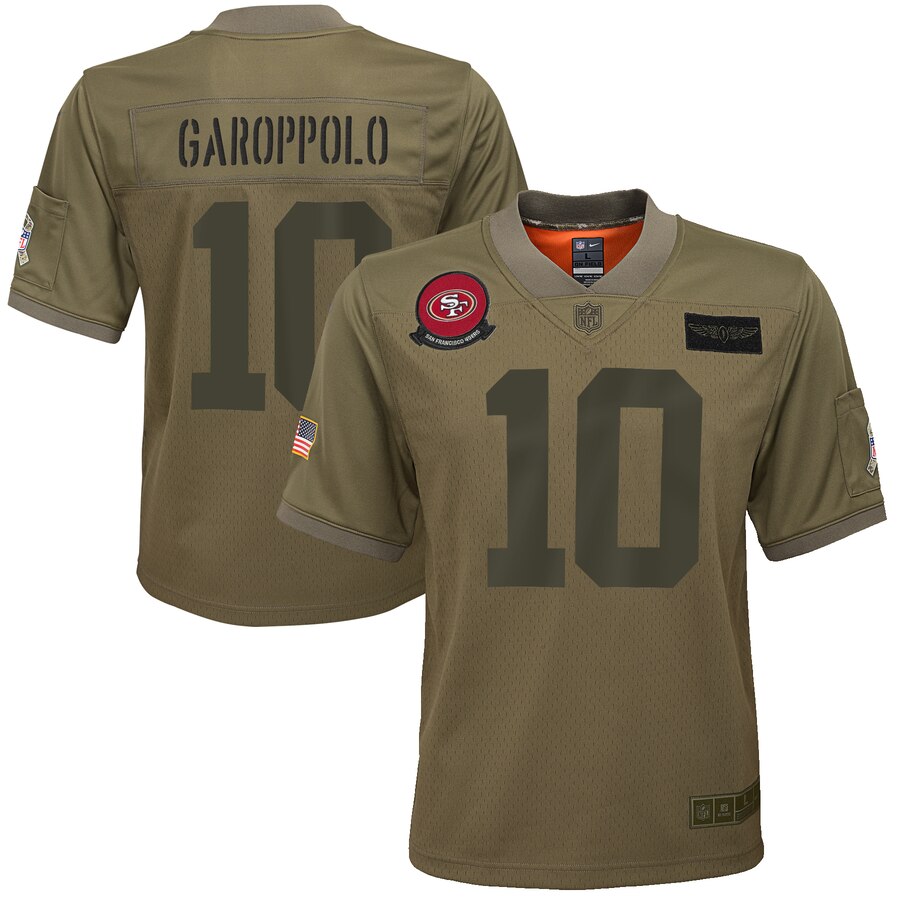 Youth San Francisco 49ers #10 Jimmy Garoppolo Nike Camo 2019 Salute to Service Game Jersey