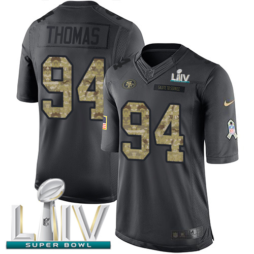 Nike 49ers #94 Solomon Thomas Black Super Bowl LIV 2020 Youth Stitched NFL Limited 2016 Salute to Service Jersey