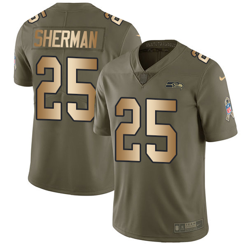 Nike Seahawks #25 Richard Sherman Olive/Gold Youth Stitched NFL Limited 2017 Salute to Service Jersey