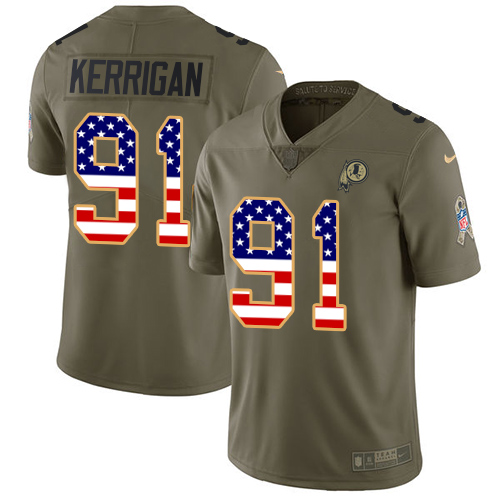 Nike Redskins #91 Ryan Kerrigan Olive/USA Flag Youth Stitched NFL Limited 2017 Salute to Service Jersey